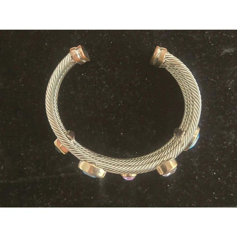 Women's Silver Tone MultiColor Confetti Crystal CZ Cuff Bracelet